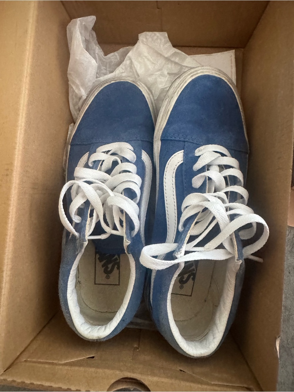 Vans Men’s Blue Suede Old Skool Sneakers with White Stripe
